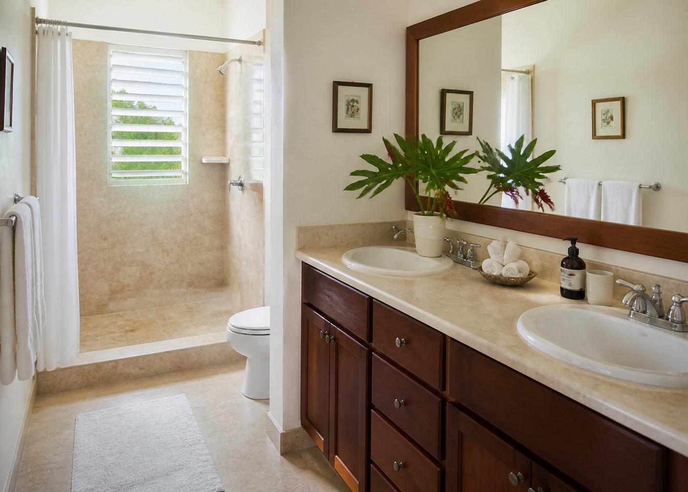 Clean, comfortable villa bathroom